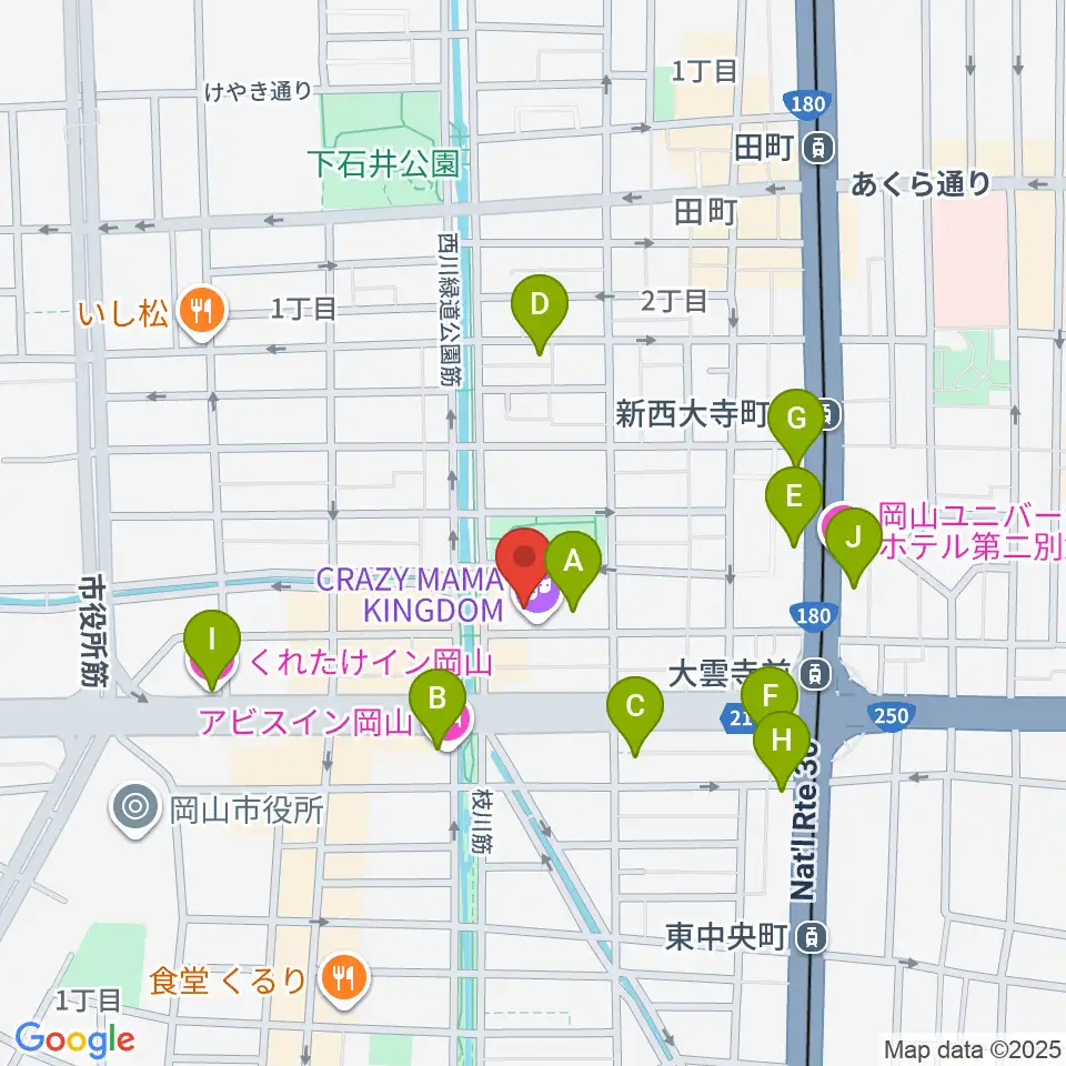 岡山クレイジーママキングダム周辺のホテル一覧地図