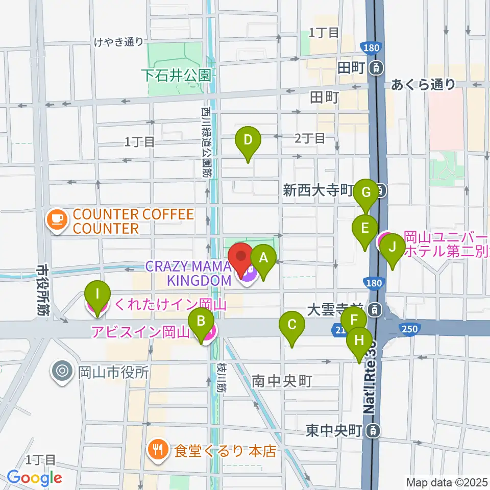 岡山クレイジーママキングダム周辺のホテル一覧地図