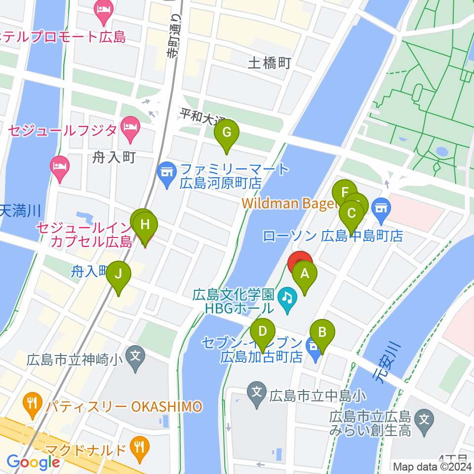 広島文化学園HBGホール周辺のホテル一覧地図