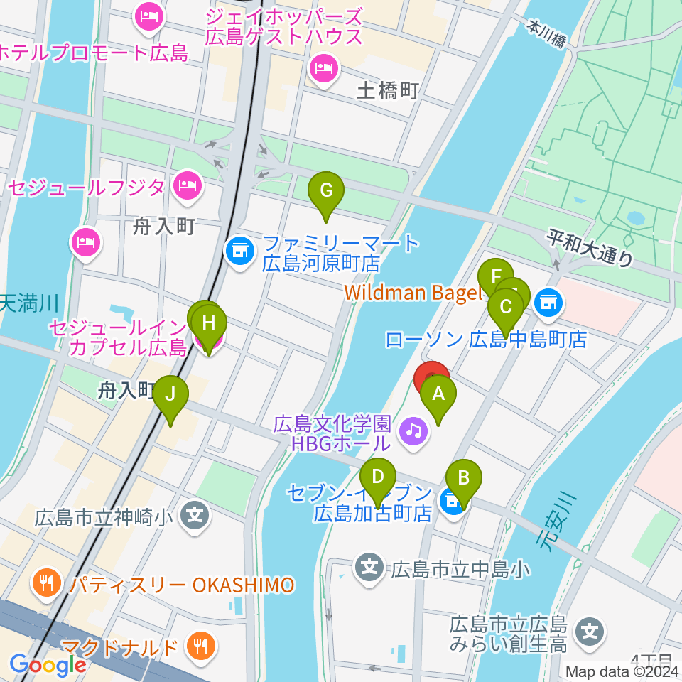 広島文化学園HBGホール周辺のホテル一覧地図