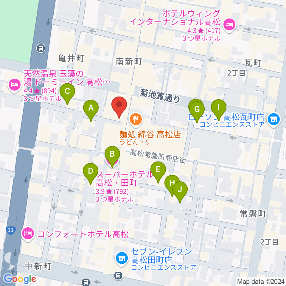 高松オリーブホール周辺のホテル一覧地図