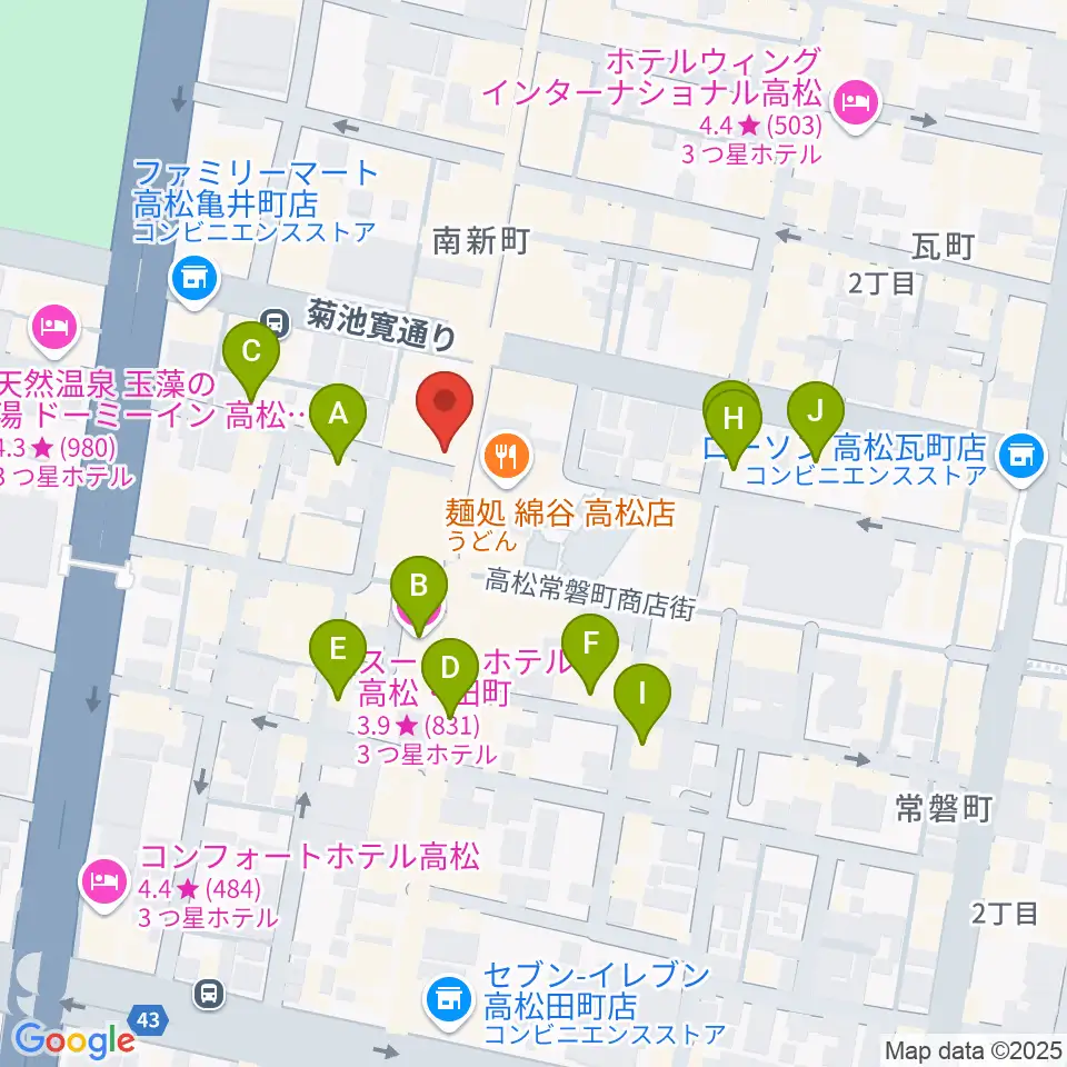 高松オリーブホール周辺のホテル一覧地図