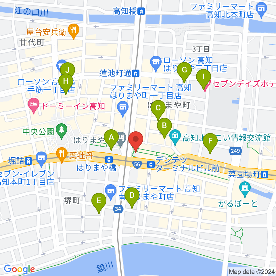 高知クロスポイント周辺のホテル一覧地図