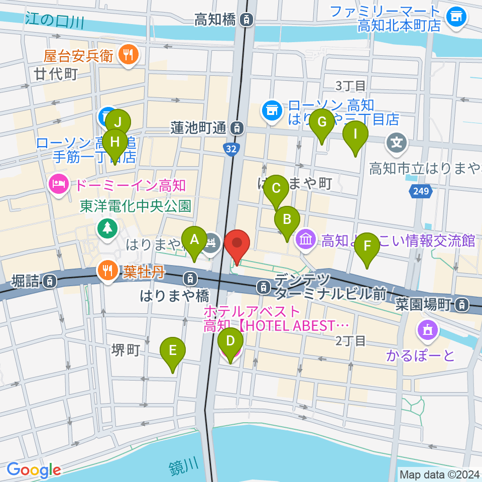 高知クロスポイント周辺のホテル一覧地図