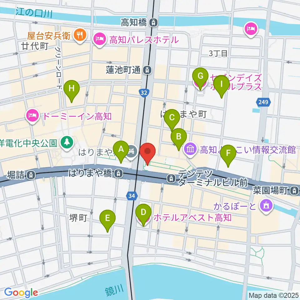 高知クロスポイント周辺のホテル一覧地図