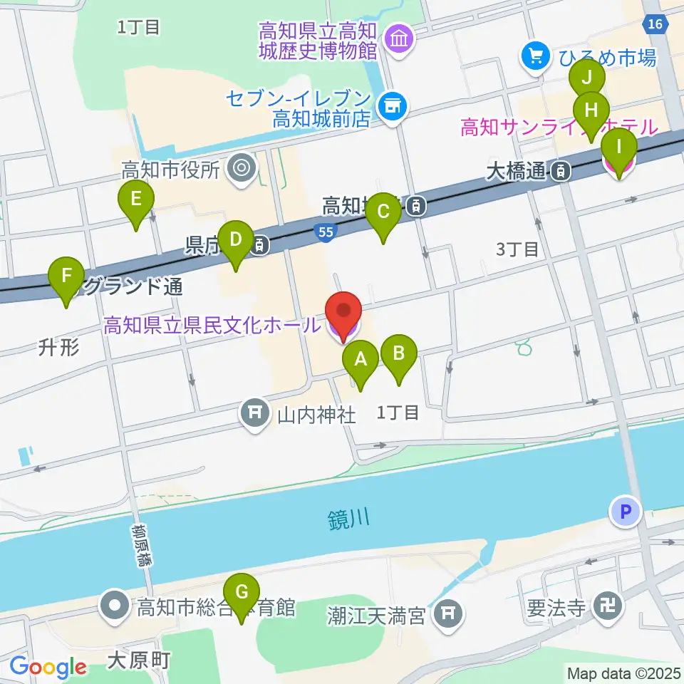 高知県立県民文化ホール周辺のホテル一覧地図