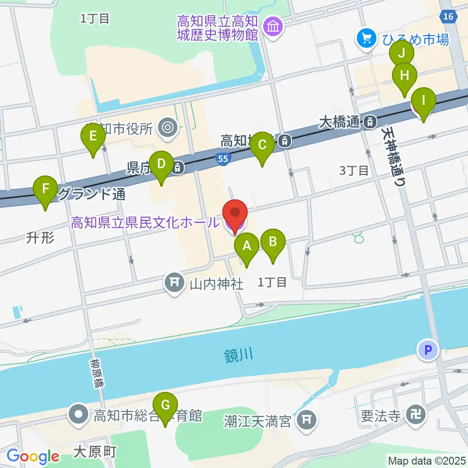 高知県立県民文化ホール周辺のホテル一覧地図