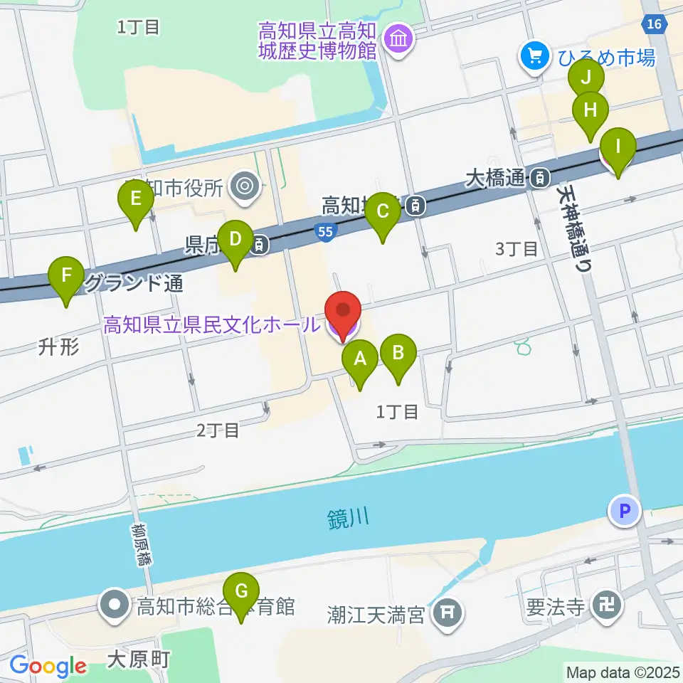 高知県立県民文化ホール周辺のホテル一覧地図