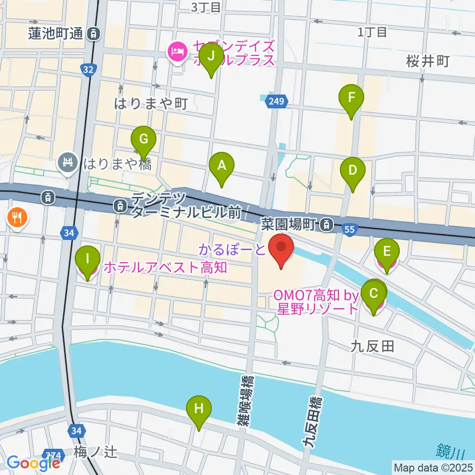 高知市文化プラザ かるぽーと周辺のホテル一覧地図