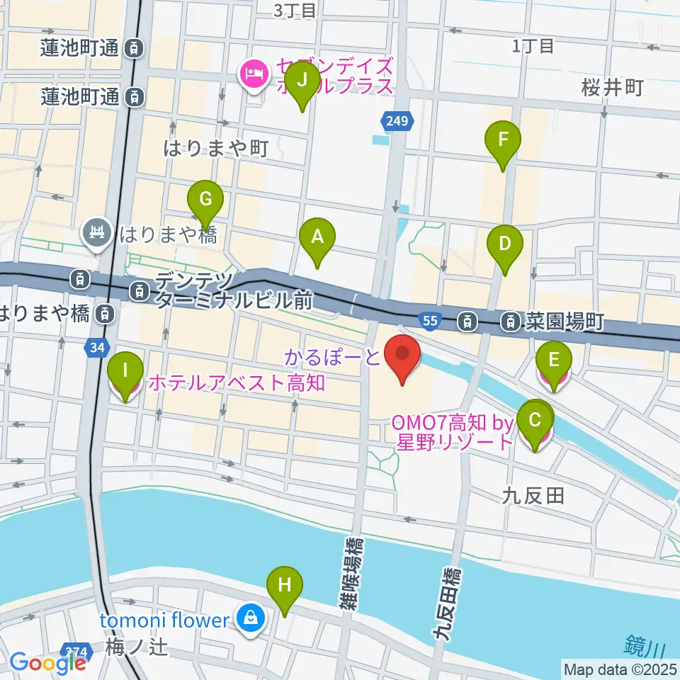 高知市文化プラザ かるぽーと周辺のホテル一覧地図