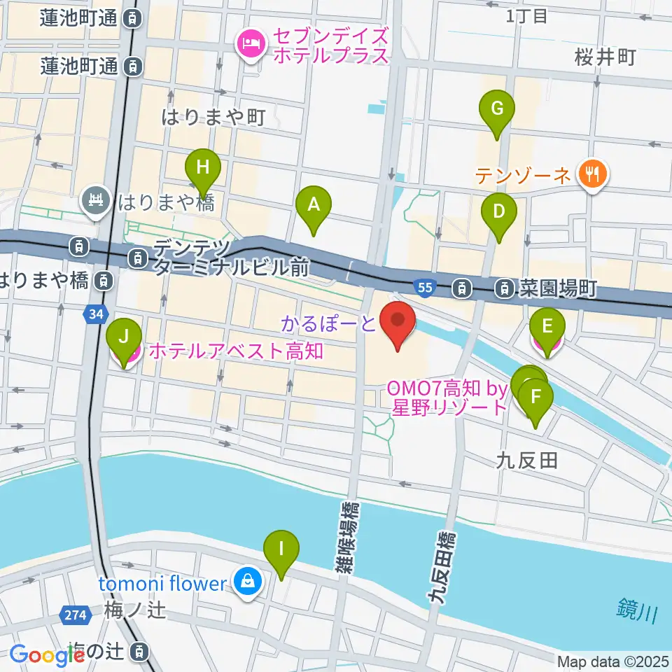 高知市文化プラザ かるぽーと周辺のホテル一覧地図