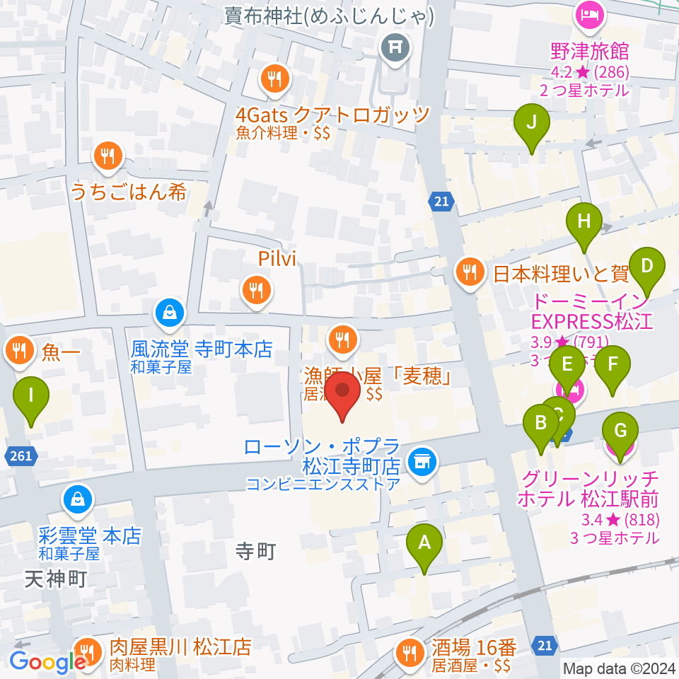 松江B1周辺のホテル一覧地図