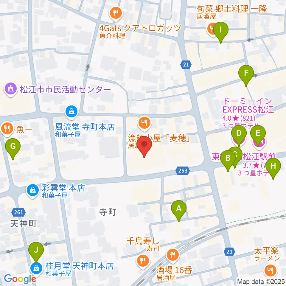 松江B1周辺のホテル一覧地図