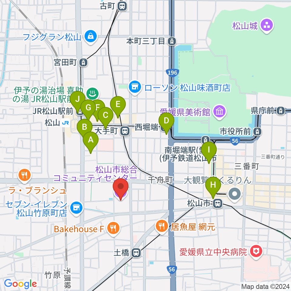 松山市総合コミュニティセンター周辺のホテル一覧地図