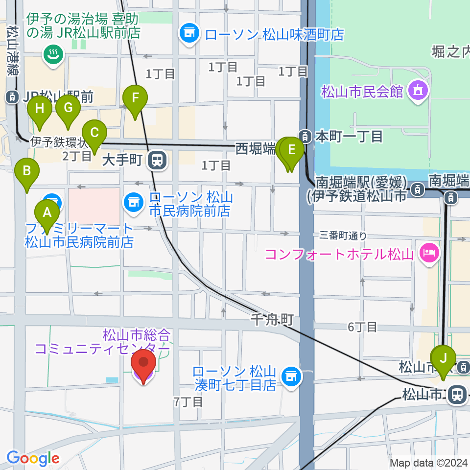 松山市総合コミュニティセンター周辺のホテル一覧地図