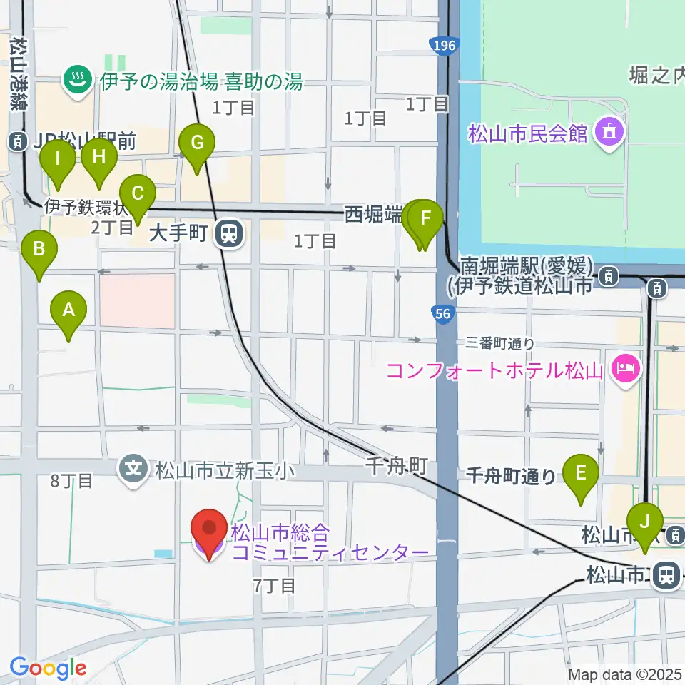 松山市総合コミュニティセンター周辺のホテル一覧地図