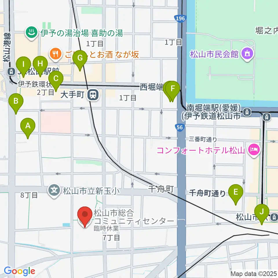 松山市総合コミュニティセンター周辺のホテル一覧地図