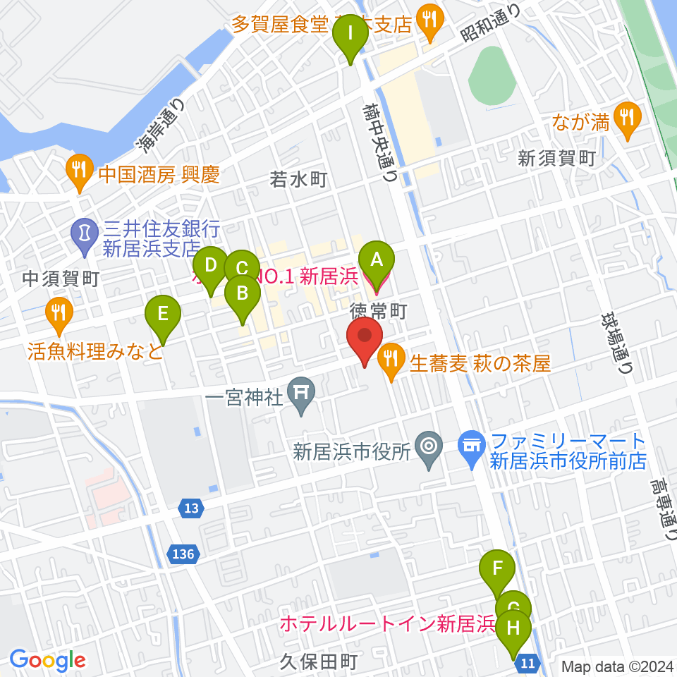 新居浜市市民文化センター周辺のホテル一覧地図