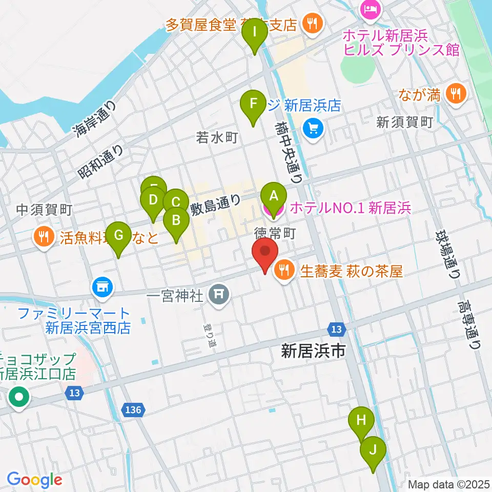 新居浜市市民文化センター周辺のホテル一覧地図