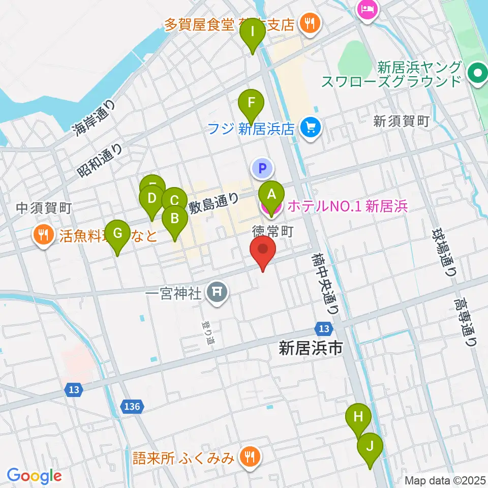 新居浜市市民文化センター周辺のホテル一覧地図