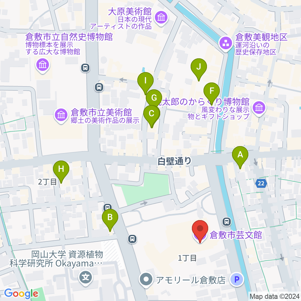 倉敷市芸文館周辺のホテル一覧地図