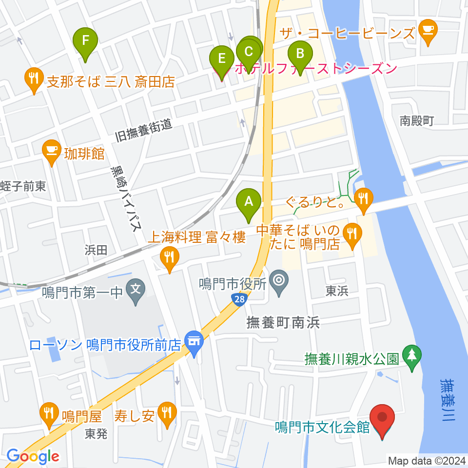 鳴門市文化会館周辺のホテル一覧地図