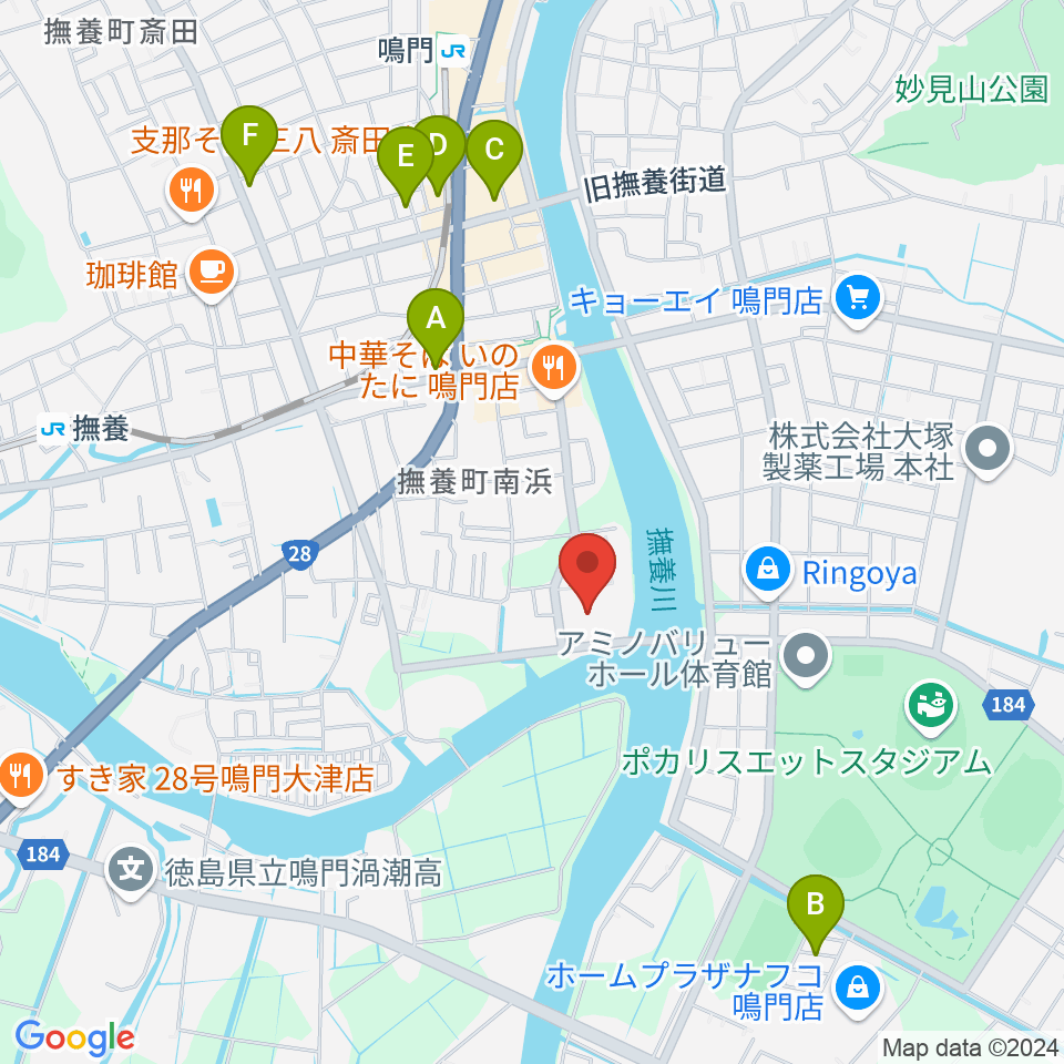 鳴門市文化会館周辺のホテル一覧地図