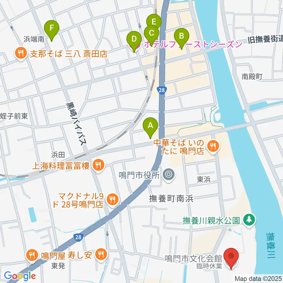鳴門市文化会館周辺のホテル一覧地図