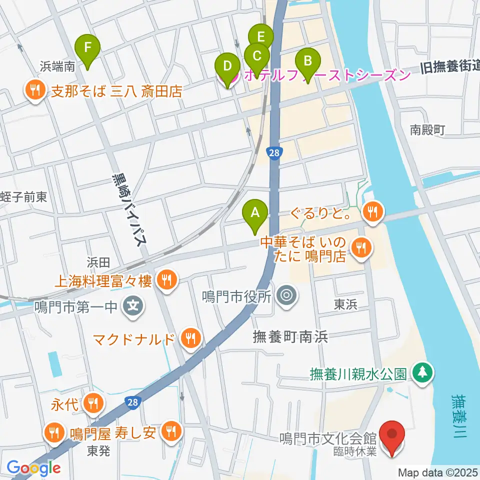 鳴門市文化会館周辺のホテル一覧地図