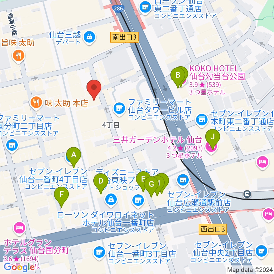 仙台KABO周辺のホテル一覧地図