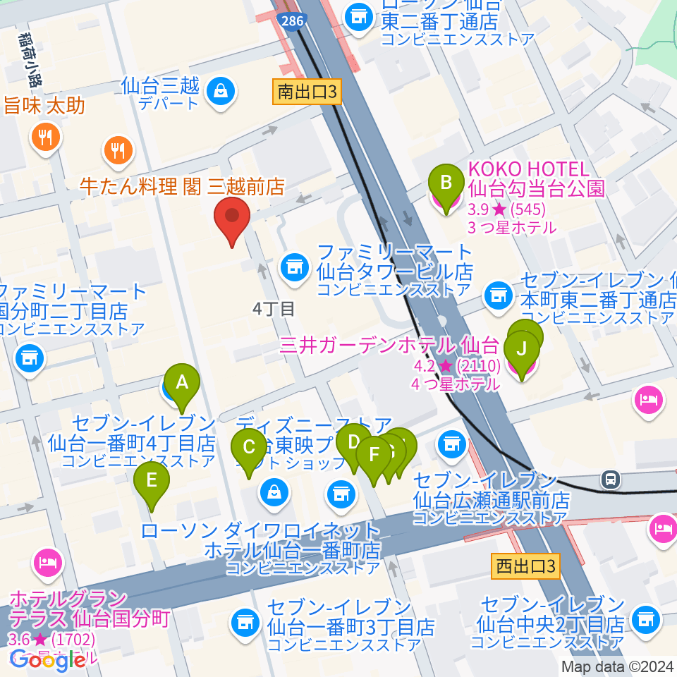 仙台KABO周辺のホテル一覧地図