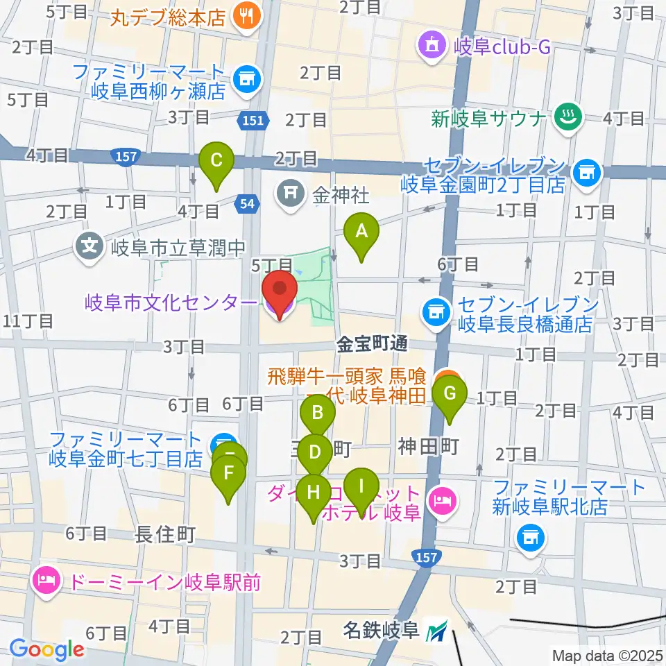 岐阜市文化センター周辺のホテル一覧地図