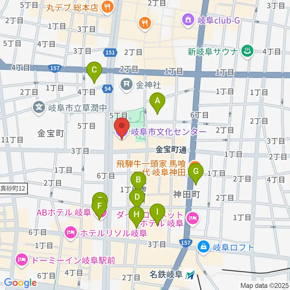 岐阜市文化センター周辺のホテル一覧地図