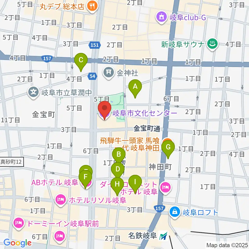 岐阜市文化センター周辺のホテル一覧地図