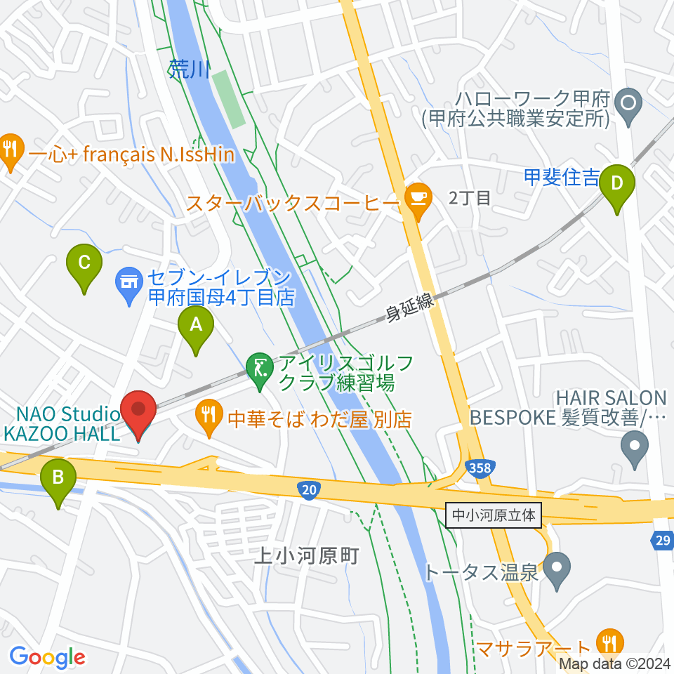 甲府カズーホール周辺のホテル一覧地図