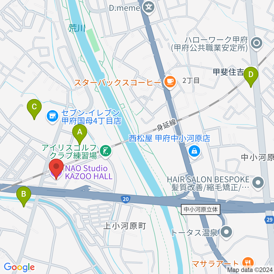 甲府カズーホール周辺のホテル一覧地図