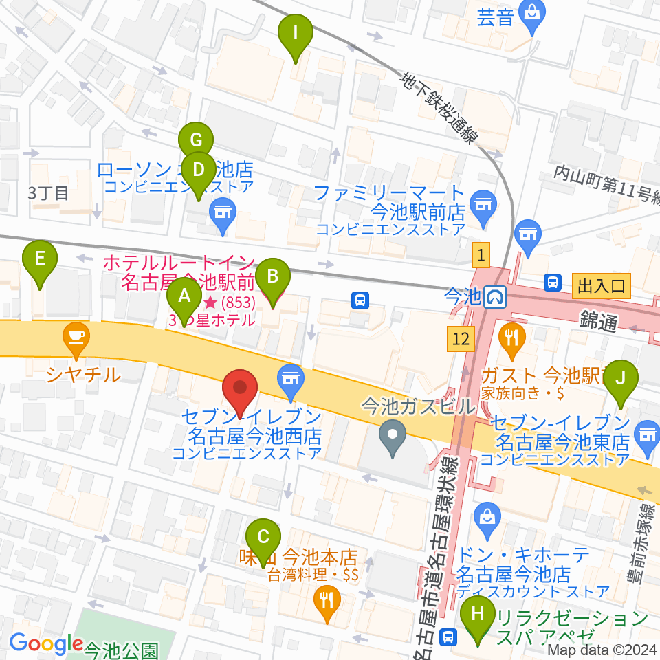 今池TOKUZO周辺のホテル一覧地図