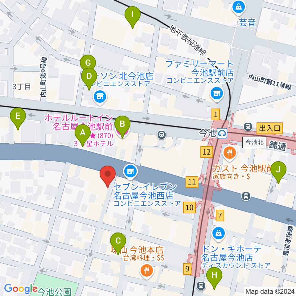 今池TOKUZO周辺のホテル一覧地図