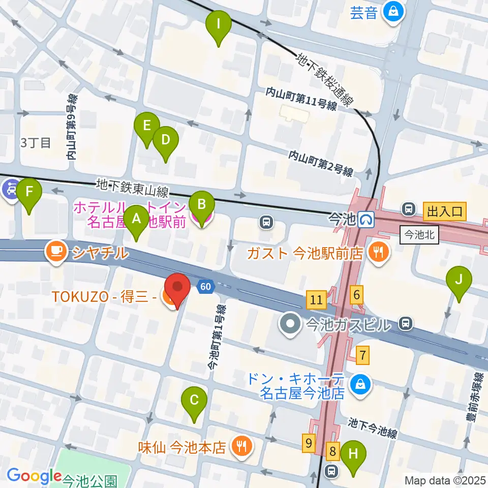 今池TOKUZO周辺のホテル一覧地図