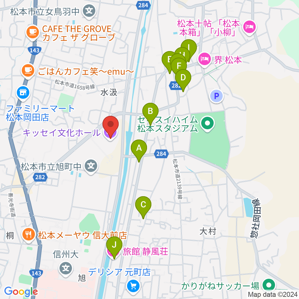 キッセイ文化ホール（長野県松本文化会館）周辺のホテル一覧地図