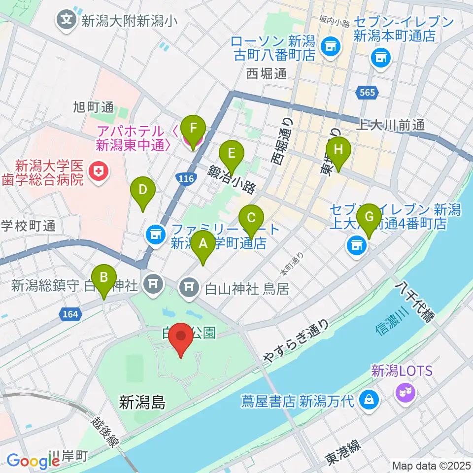 新潟県民会館周辺のホテル一覧地図