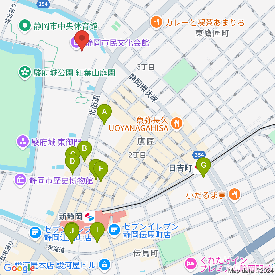 静岡市民文化会館周辺のホテル一覧地図