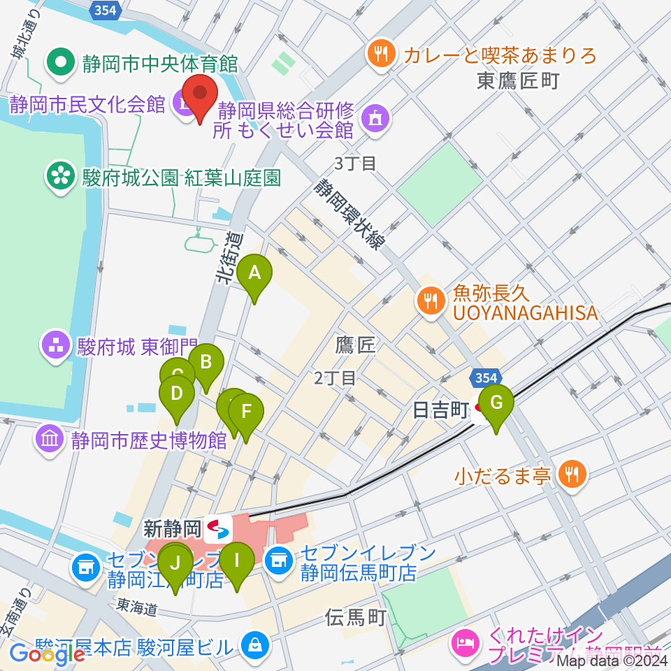 静岡市民文化会館周辺のホテル一覧地図