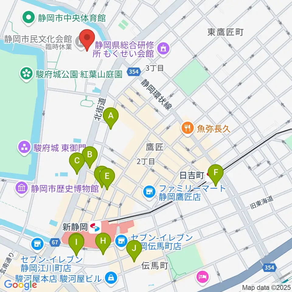 静岡市民文化会館周辺のホテル一覧地図