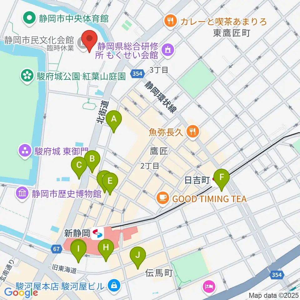 静岡市民文化会館周辺のホテル一覧地図