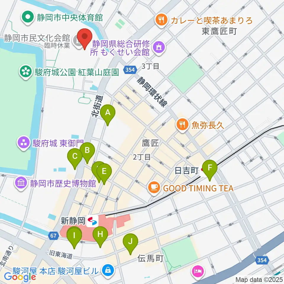 静岡市民文化会館周辺のホテル一覧地図