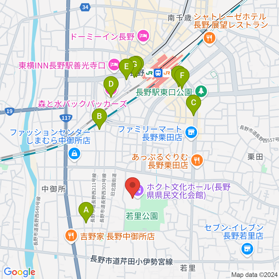 ホクト文化ホール周辺のホテル一覧地図