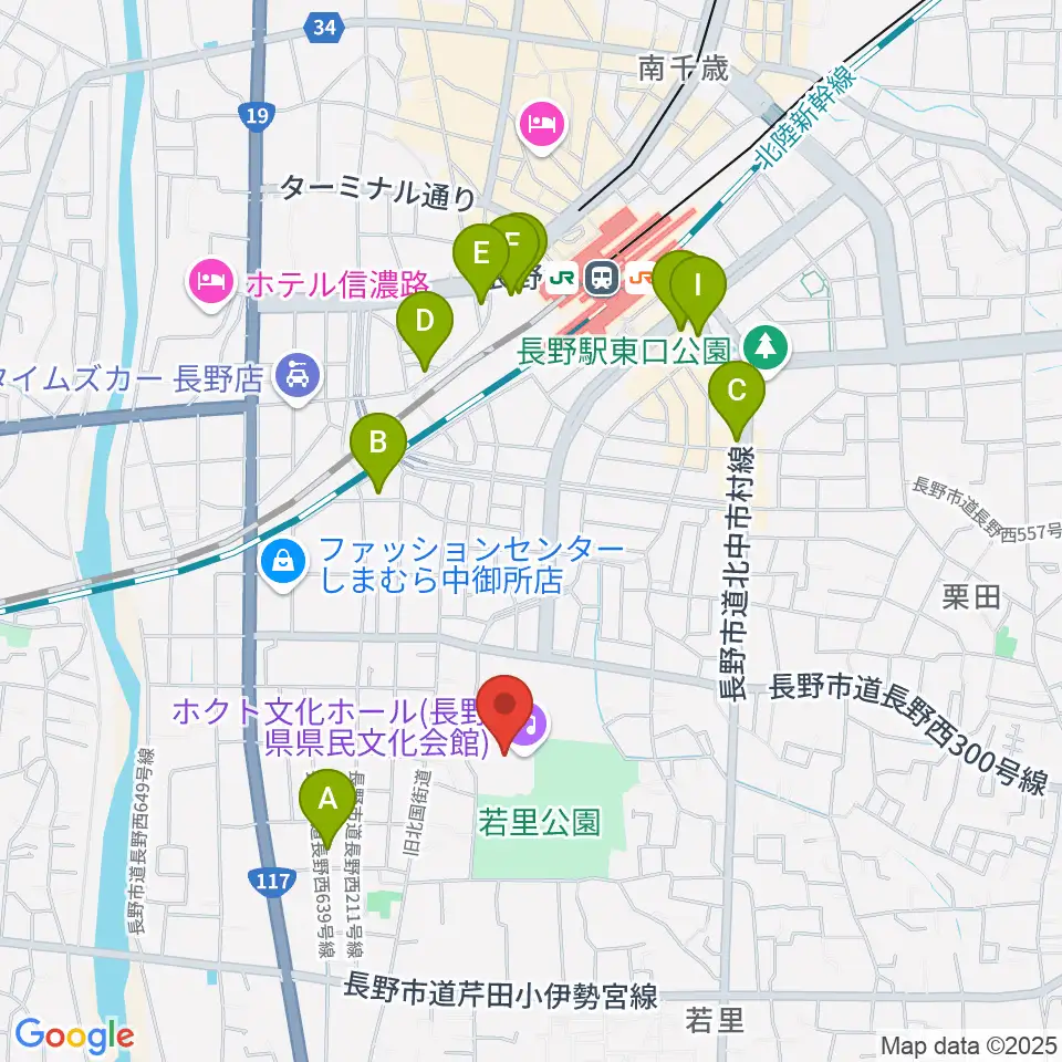 ホクト文化ホール周辺のホテル一覧地図