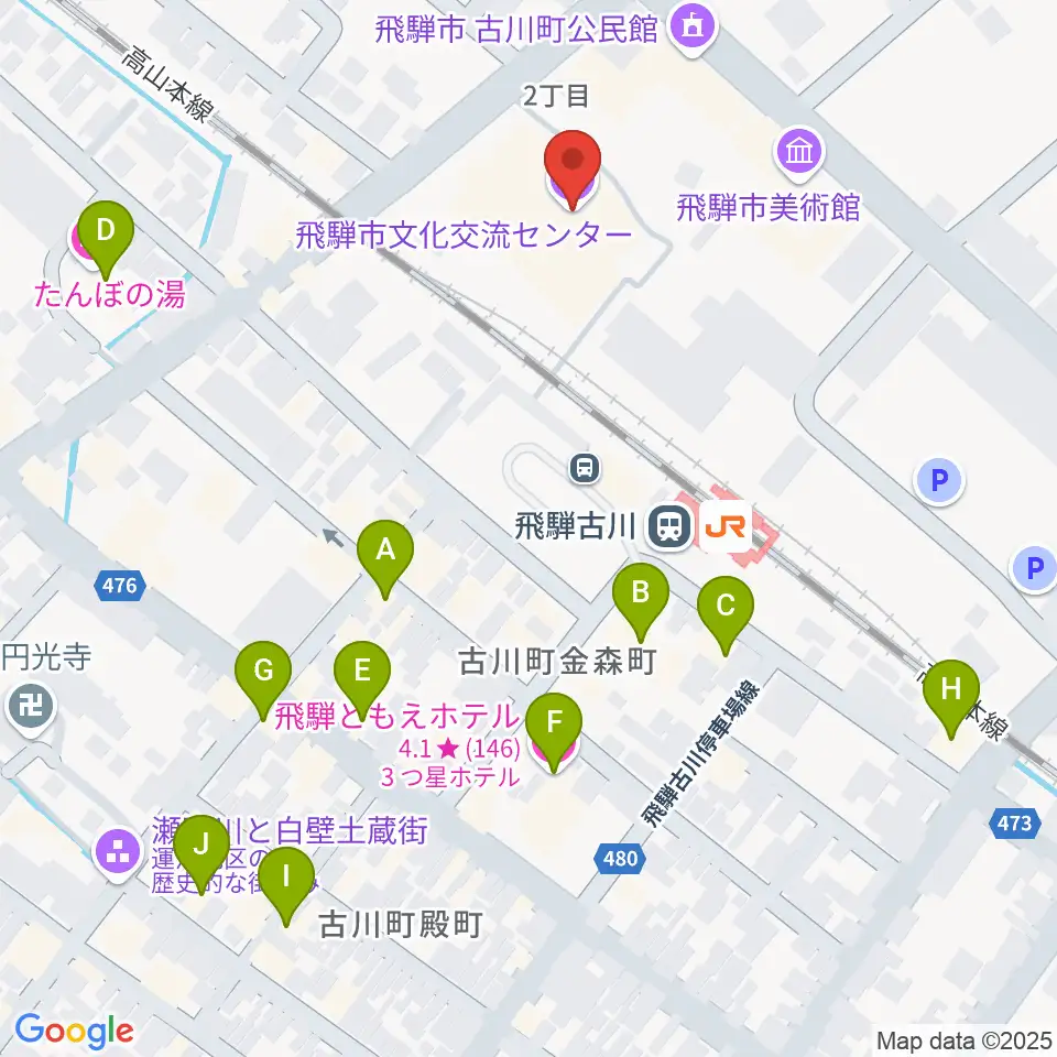 飛騨市文化交流センター周辺のホテル一覧地図