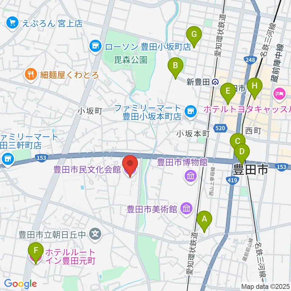 豊田市民文化会館周辺のホテル一覧地図